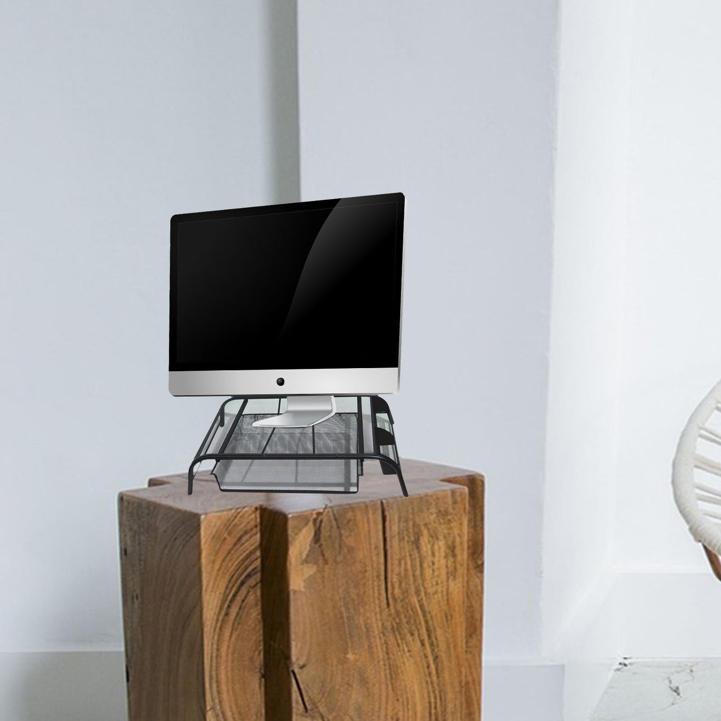 Monitor Stand Riser with Drawer Metal Mesh for Computer Office Notebook