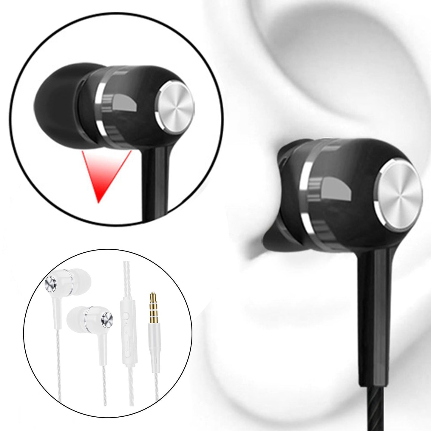 Wired Earphone in Ear Built in Mic Noise Cancellation for Music Adult white
