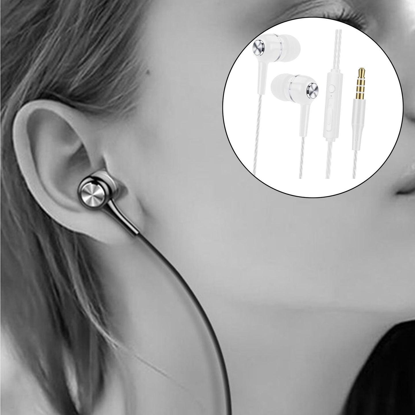 Wired Earphone in Ear Built in Mic Noise Cancellation for Music Adult white