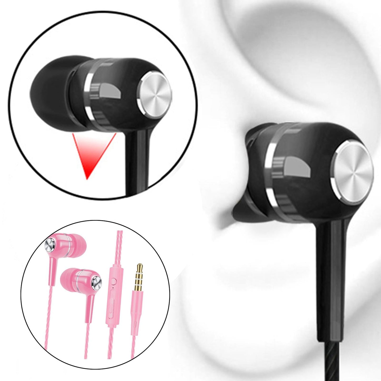 Wired Earphone in Ear Built in Mic Noise Cancellation for Music Adult pink