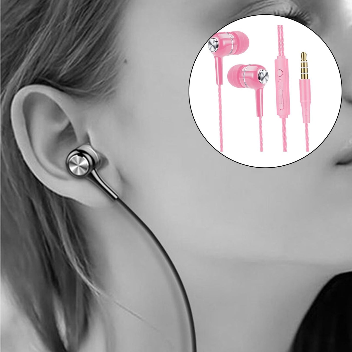 Wired Earphone in Ear Built in Mic Noise Cancellation for Music Adult pink