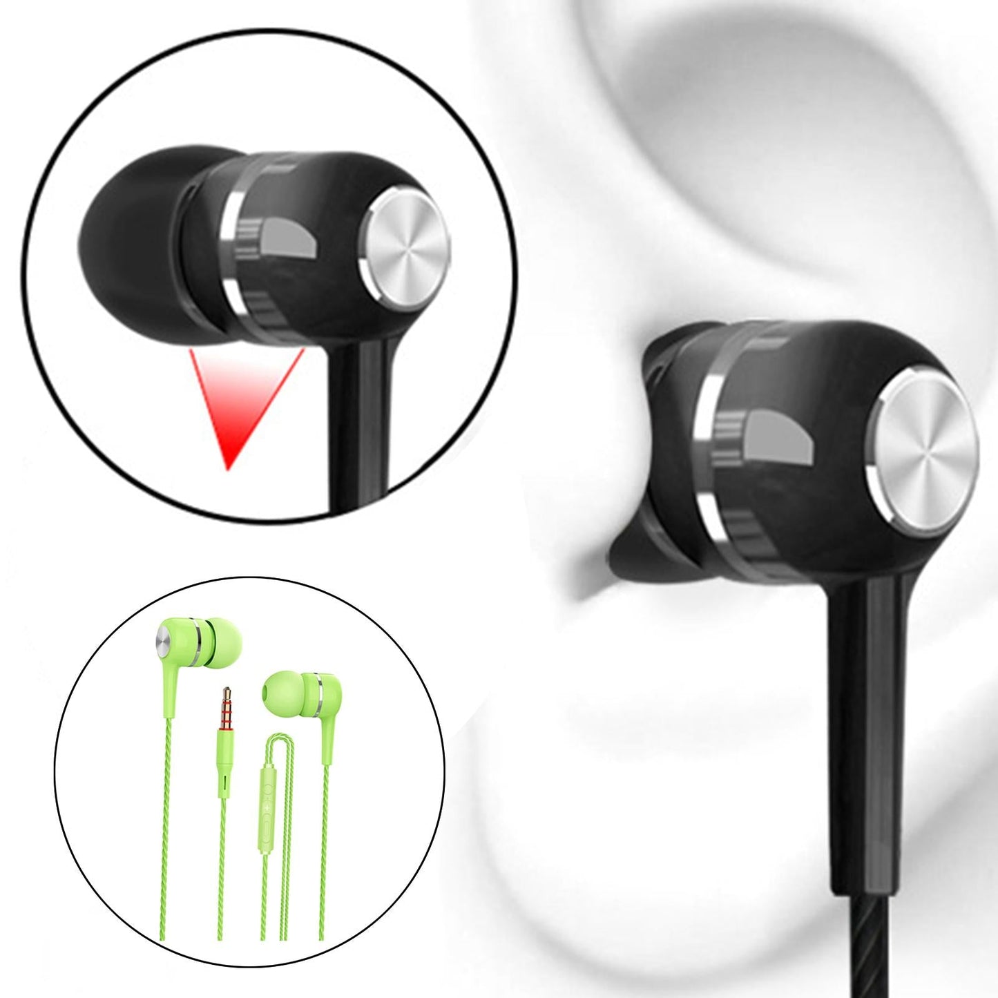 Wired Earphone in Ear Built in Mic Noise Cancellation for Music Adult green