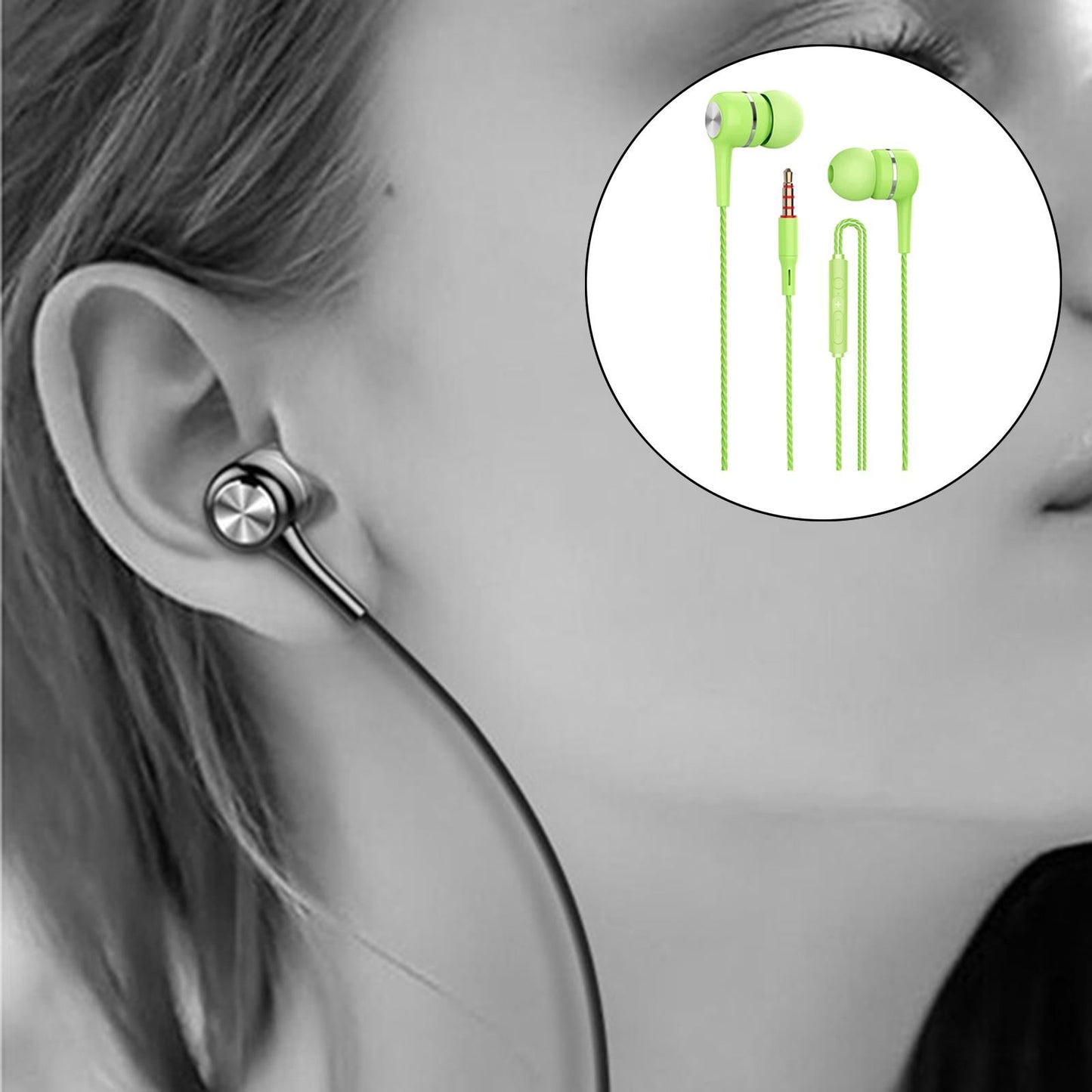 Wired Earphone in Ear Built in Mic Noise Cancellation for Music Adult green