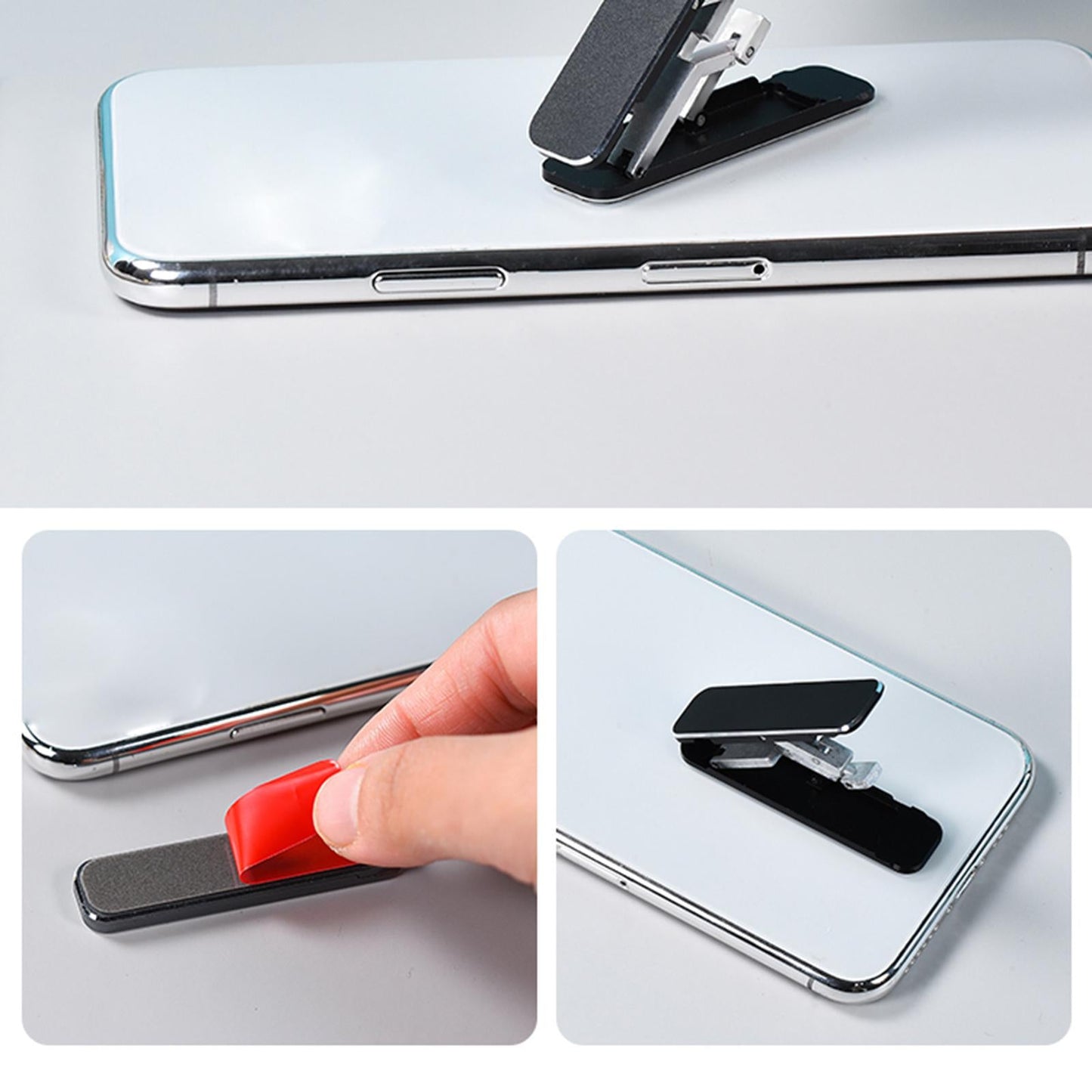 Foldable Cells Phone Stands Holder Desk Holder Hands-Free Aluminium Stick-On Black