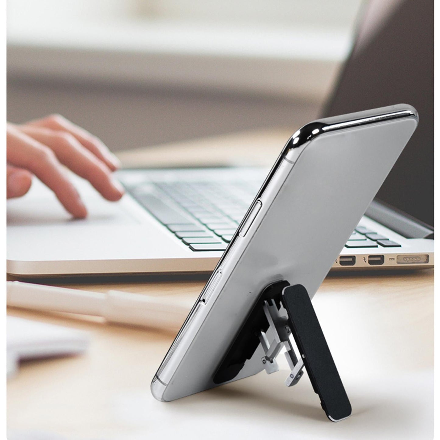 Foldable Cells Phone Stands Holder Desk Holder Hands-Free Aluminium Stick-On Gray