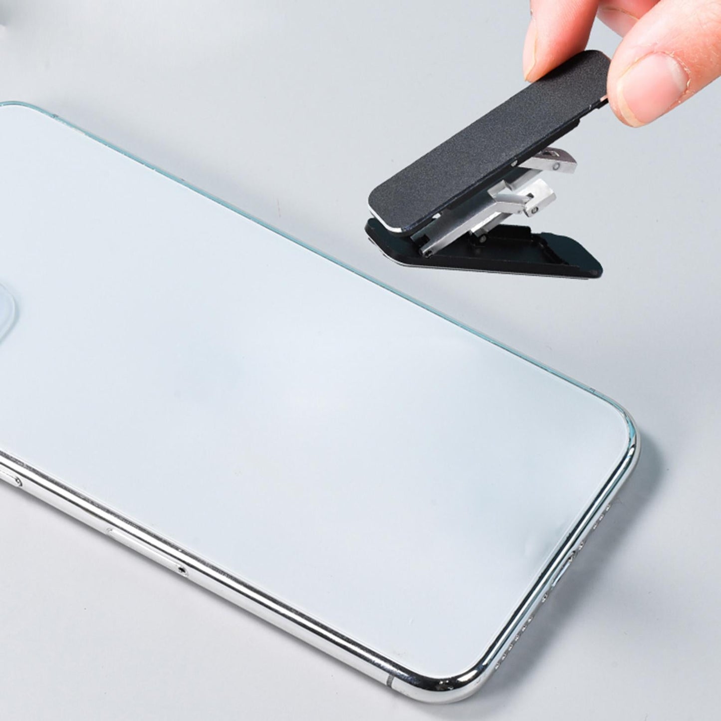 Foldable Cells Phone Stands Holder Desk Holder Hands-Free Aluminium Stick-On Gray