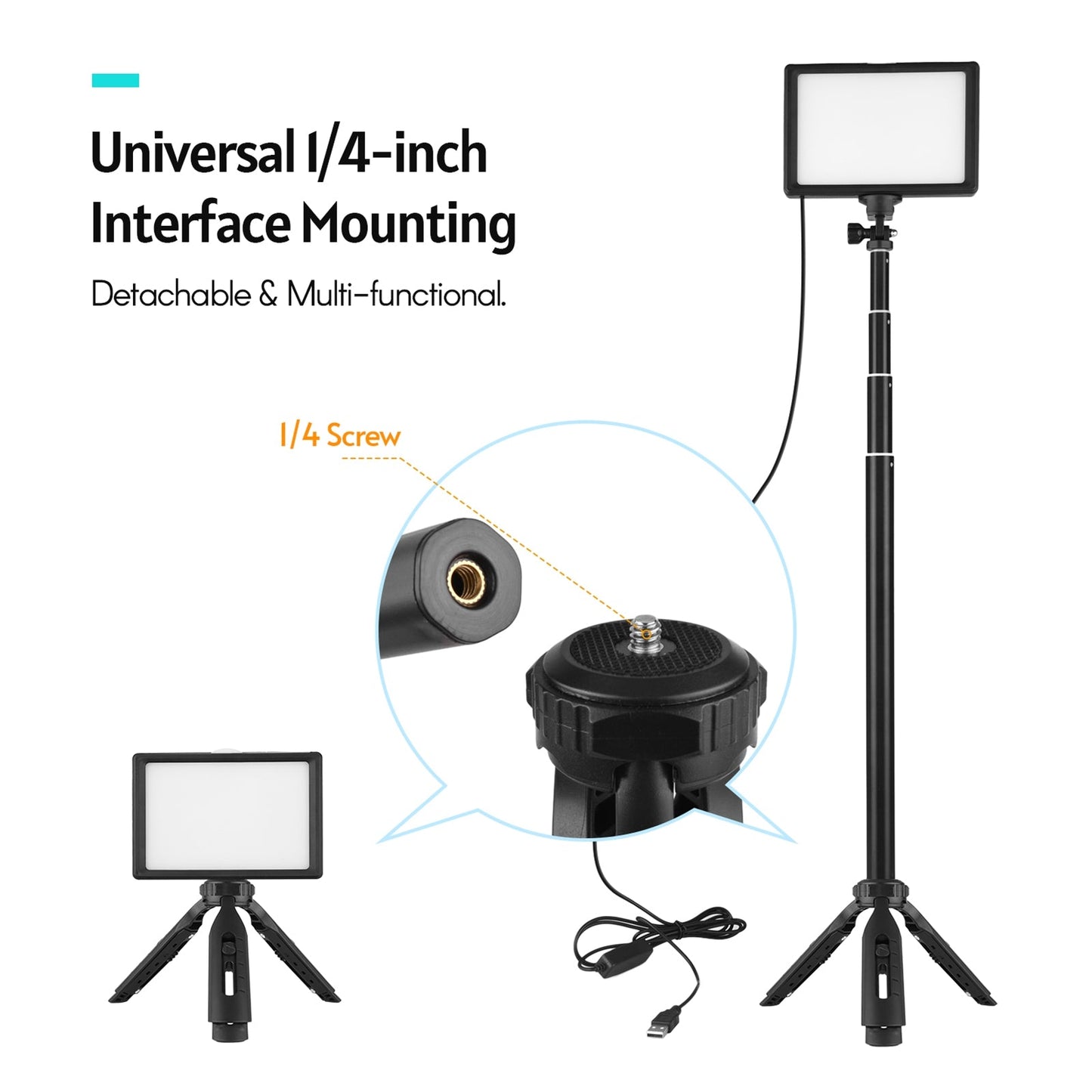 USB LED Video Light Kit Photography Lighting Adjustable Height Tripod Stand