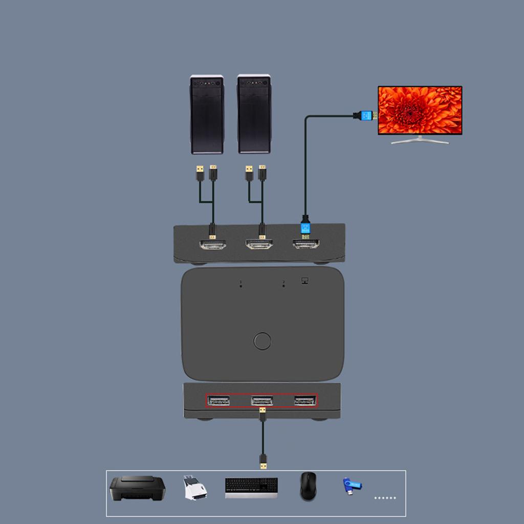 2 in 1 Out KVM Switch HDMI 4K@30Hz Share 2 Computers for Monitor Keyboard
