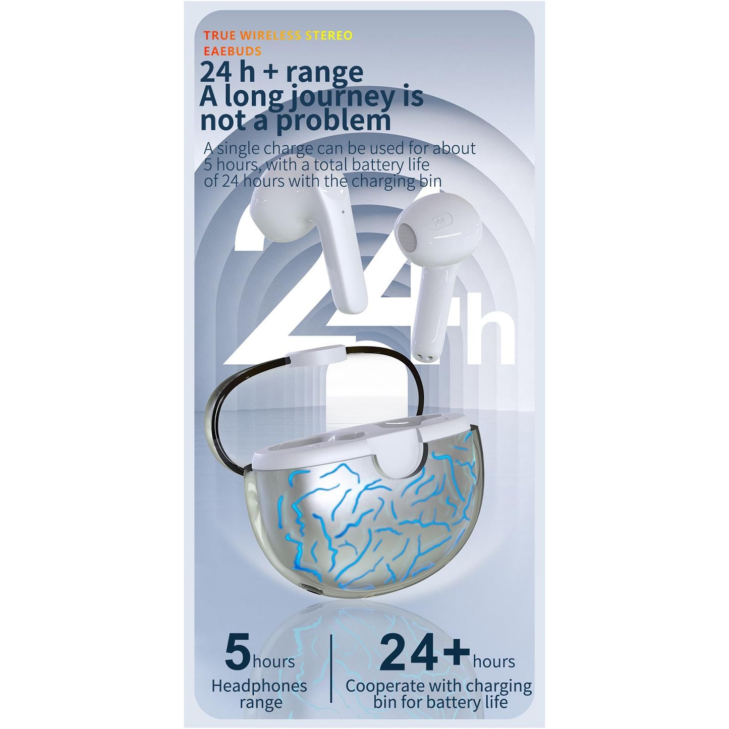 Earphones EarbudsTouch Control Breathing Light HiFi Sound Low-Latency White