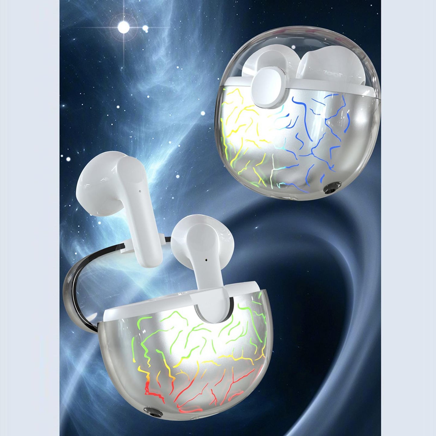 Earphones EarbudsTouch Control Breathing Light HiFi Sound Low-Latency White