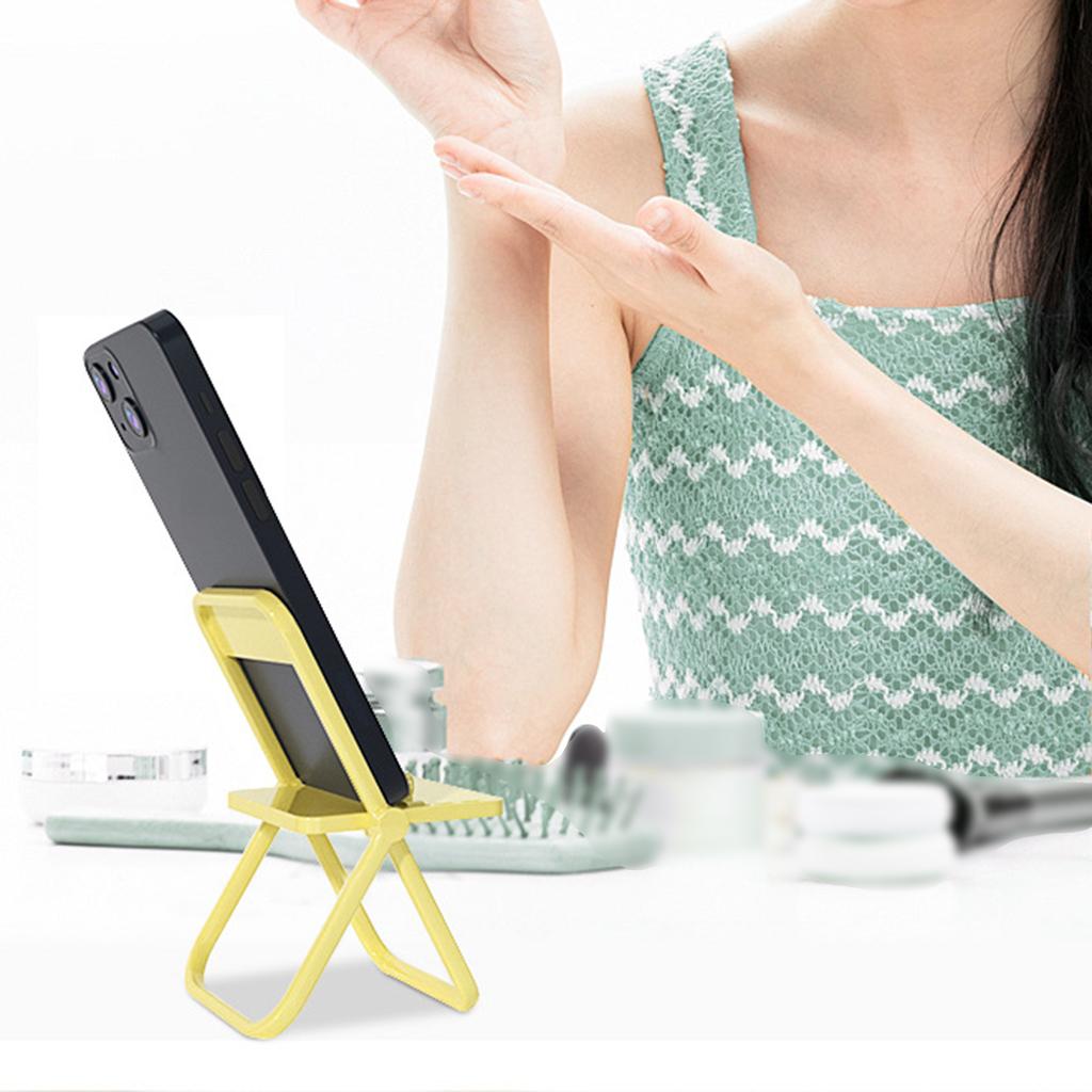 Mini Chair Phone Holder Portable Ornament Angle Adjustable for Desktop Yellow