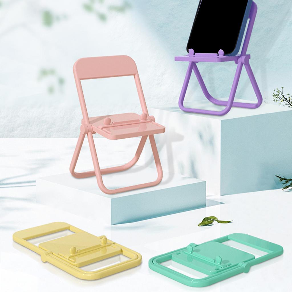 Mini Chair Phone Holder Portable Ornament Angle Adjustable for Desktop Yellow