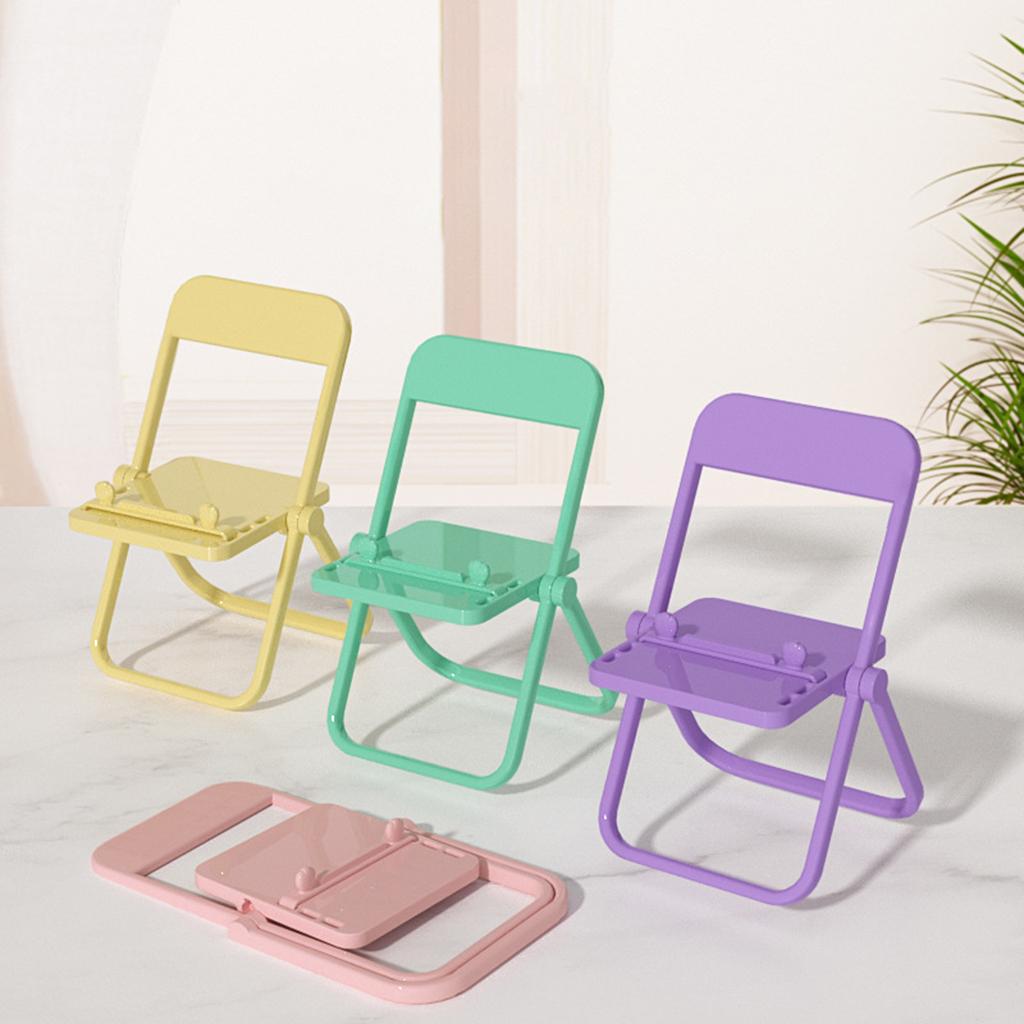 Mini Chair Phone Holder Portable Ornament Angle Adjustable for Desktop Yellow