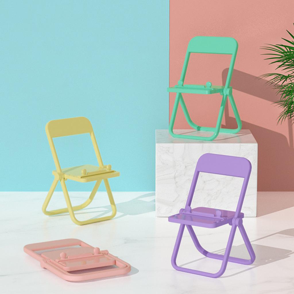 Mini Chair Phone Holder Portable Ornament Angle Adjustable for Desktop Yellow