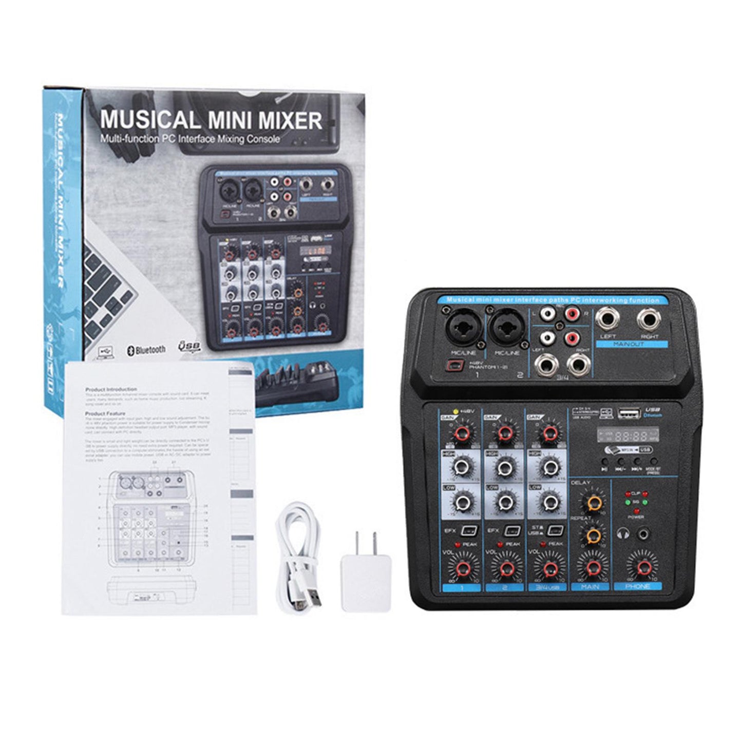 6 Channel Audio Mixer Portable LED Digital Display for Podcast Singing PC