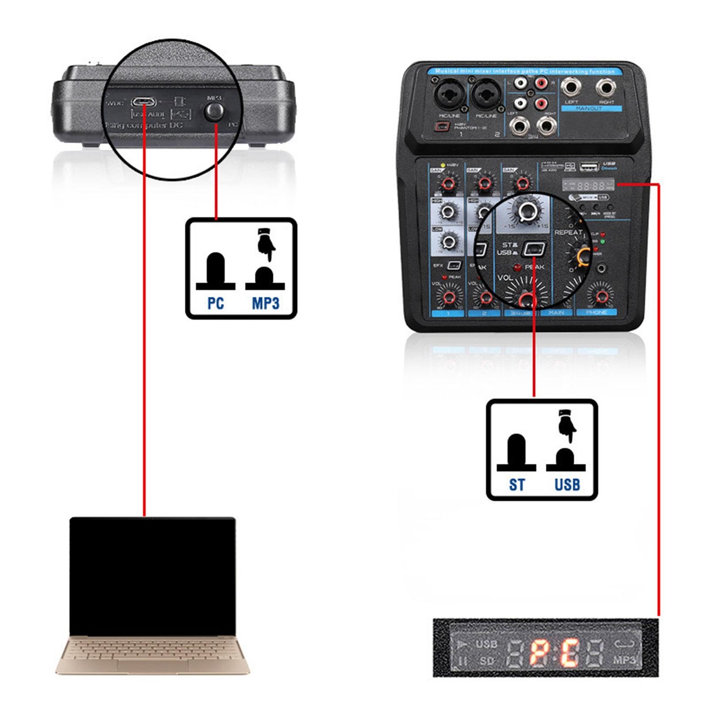 6 Channel Audio Mixer Portable LED Digital Display for Podcast Singing PC