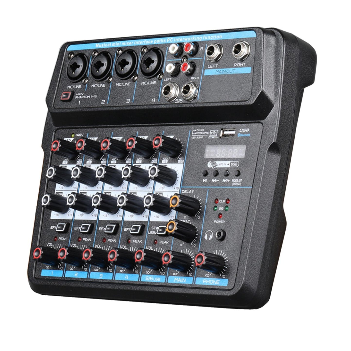 6 Channel Audio Mixer Portable LED Digital Display for Podcast Singing PC