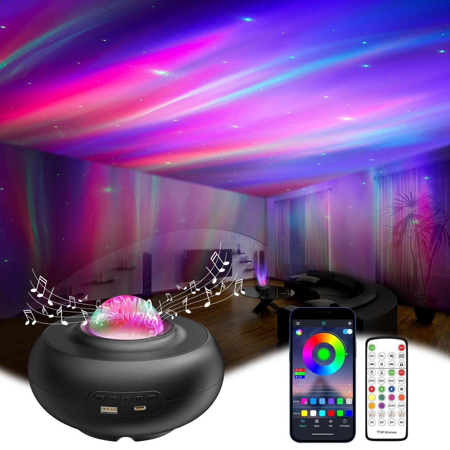 LED Starry Sky Projector 3D Bedroom Adjustable Ocean Star Home Theaters Black