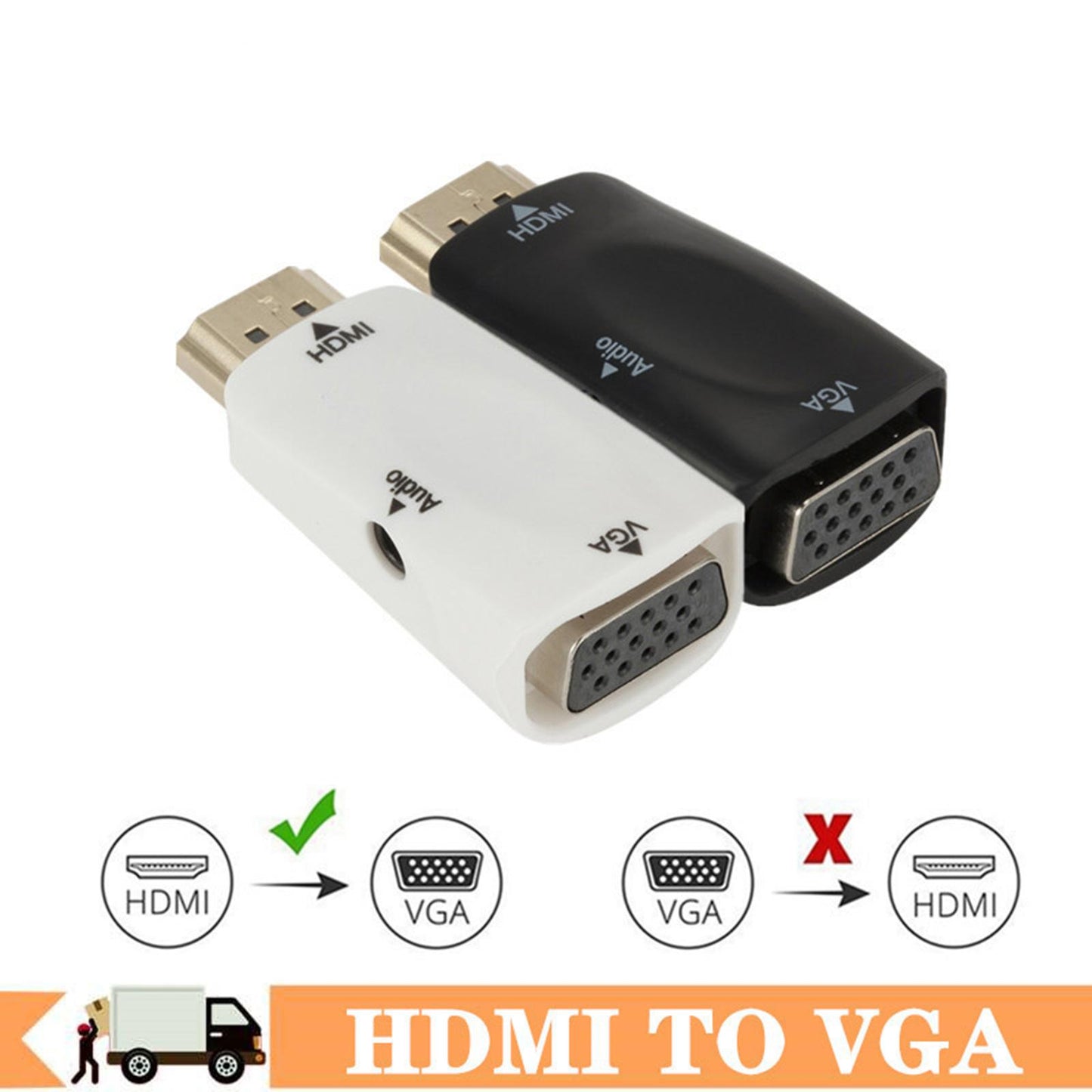 HDMI to VGA Male to Female Converter Video for Computer Black with Aux Cable