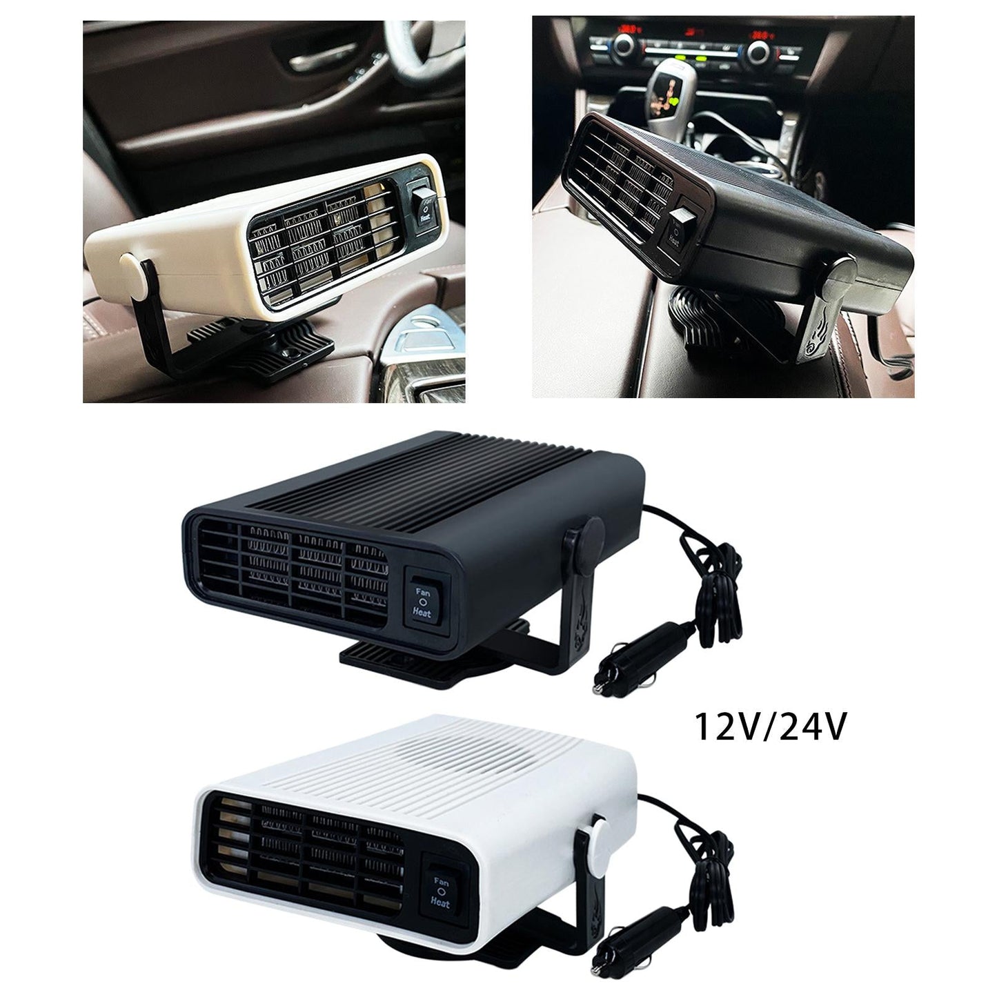 Car Heater Defroster Cooling Fan Auto Heater Fast Heating for Vehucle Winter 12V White