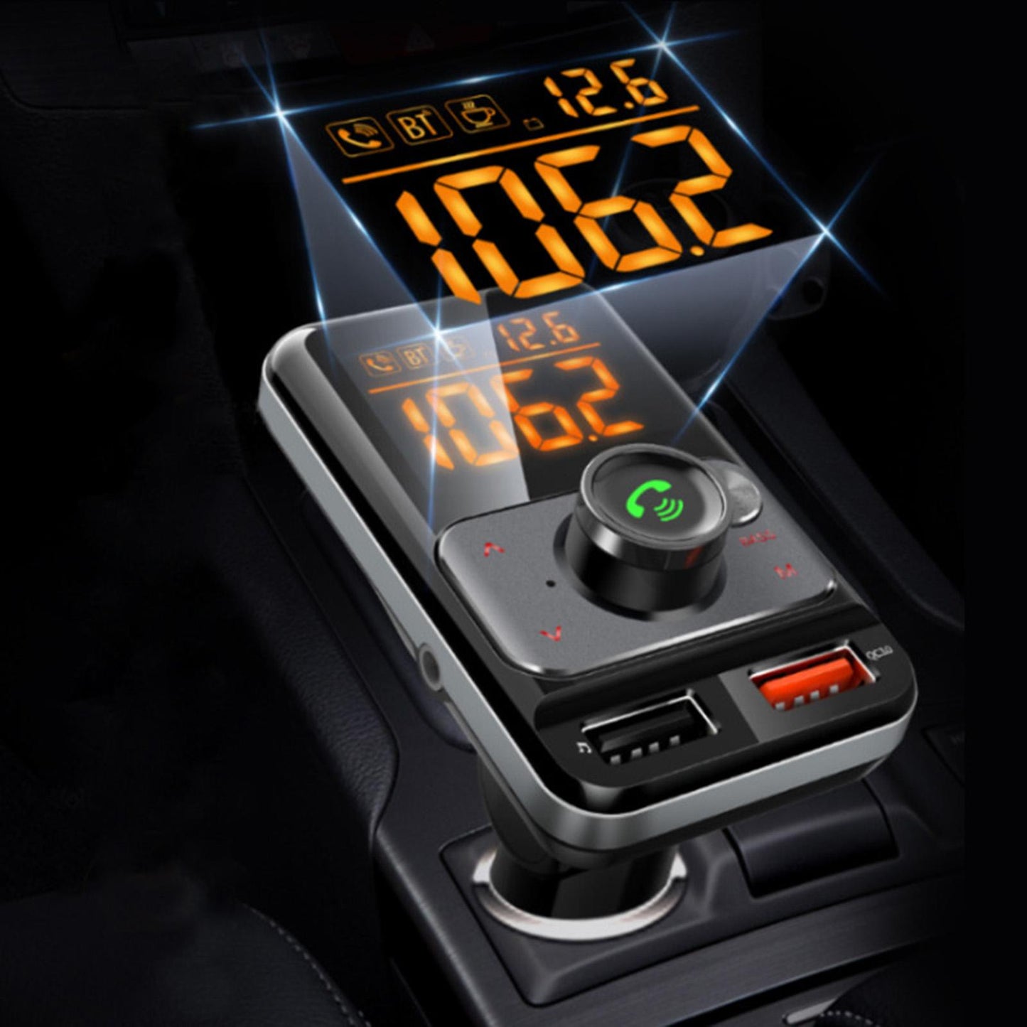 Bluetooth FM Transmitter Dual LED Display for Car Stereo Streaming Projector
