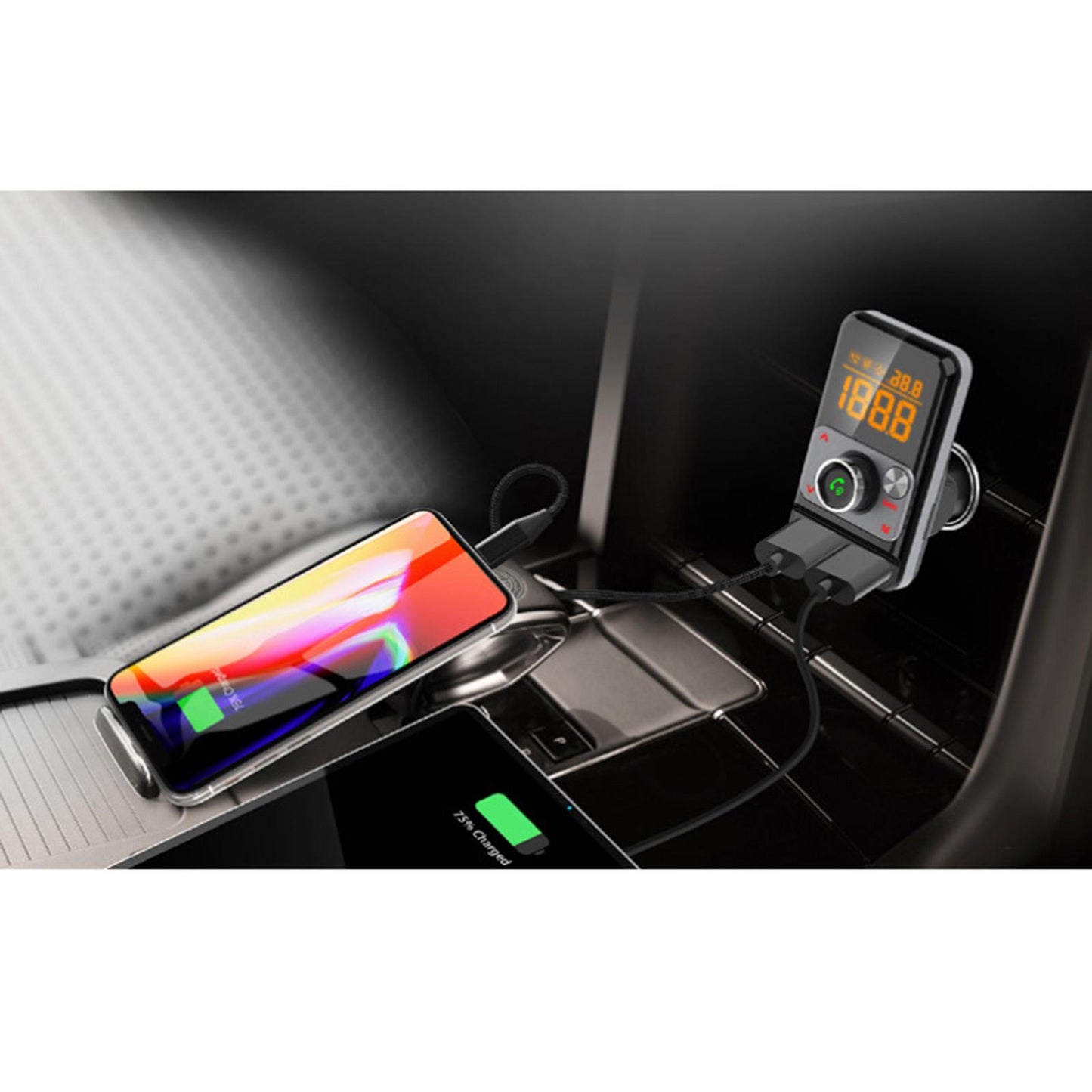 Bluetooth FM Transmitter Dual LED Display for Car Stereo Streaming Projector