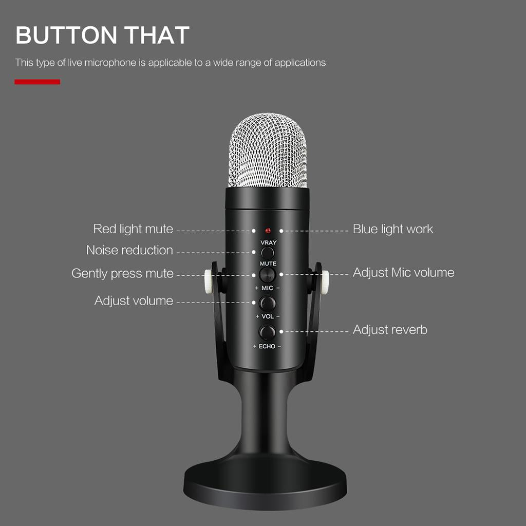 USB Condenser Mic Plug & Play Headphone Output Noise Reduction for Streaming