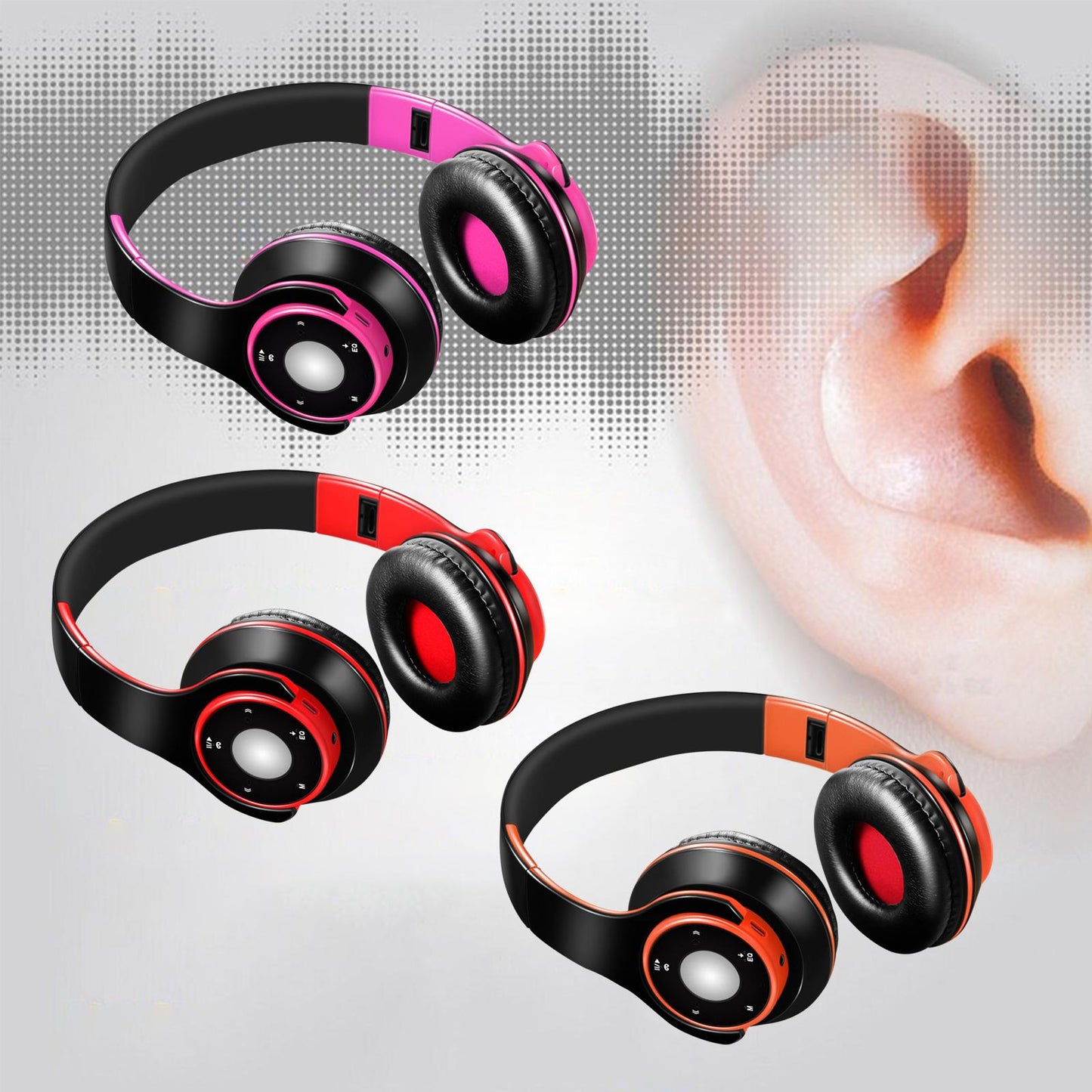 Bluetooth Headset Foldable Adjustable Over Ear Cosy Earpads for Teens red