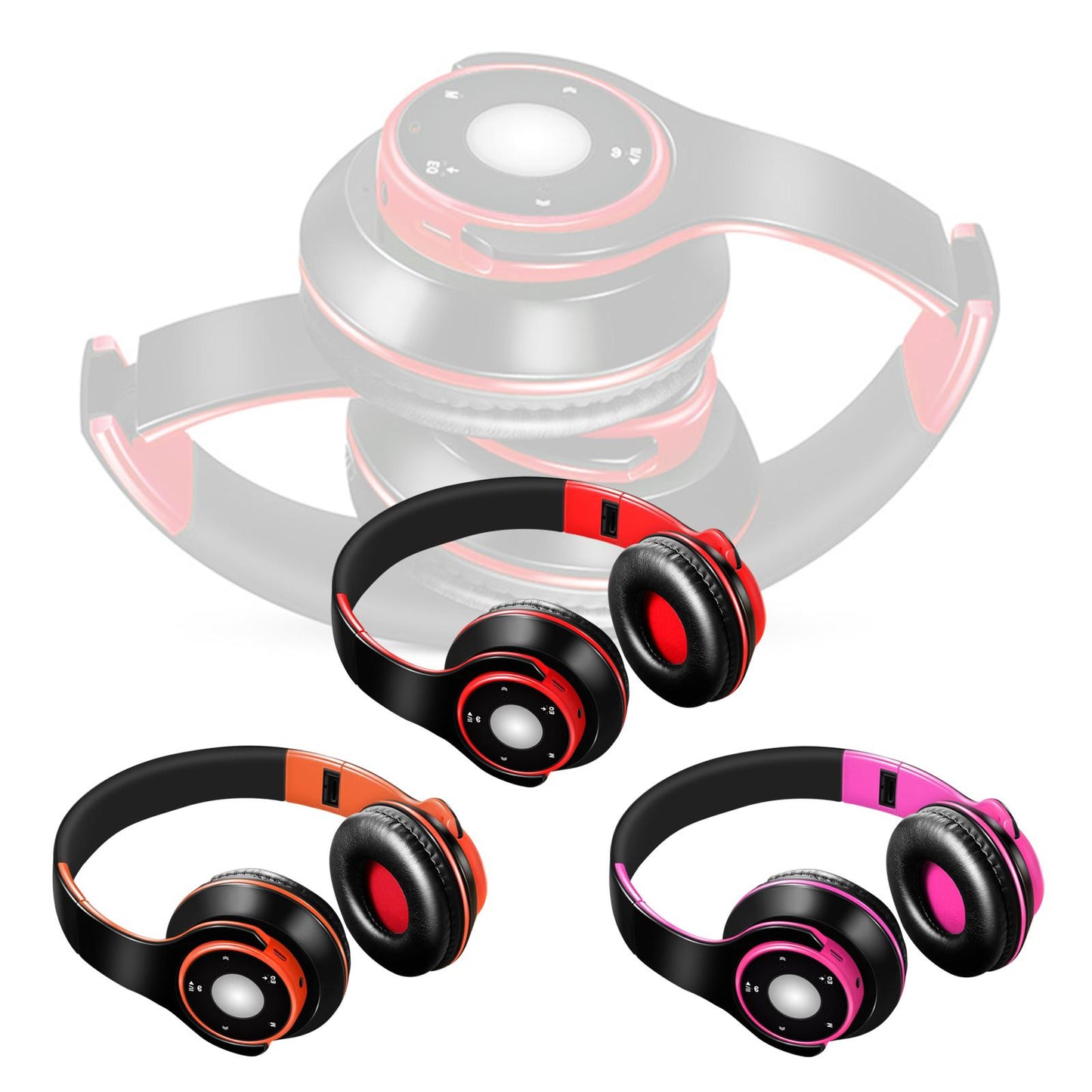 Bluetooth Headset Foldable Adjustable Over Ear Cosy Earpads for Teens red
