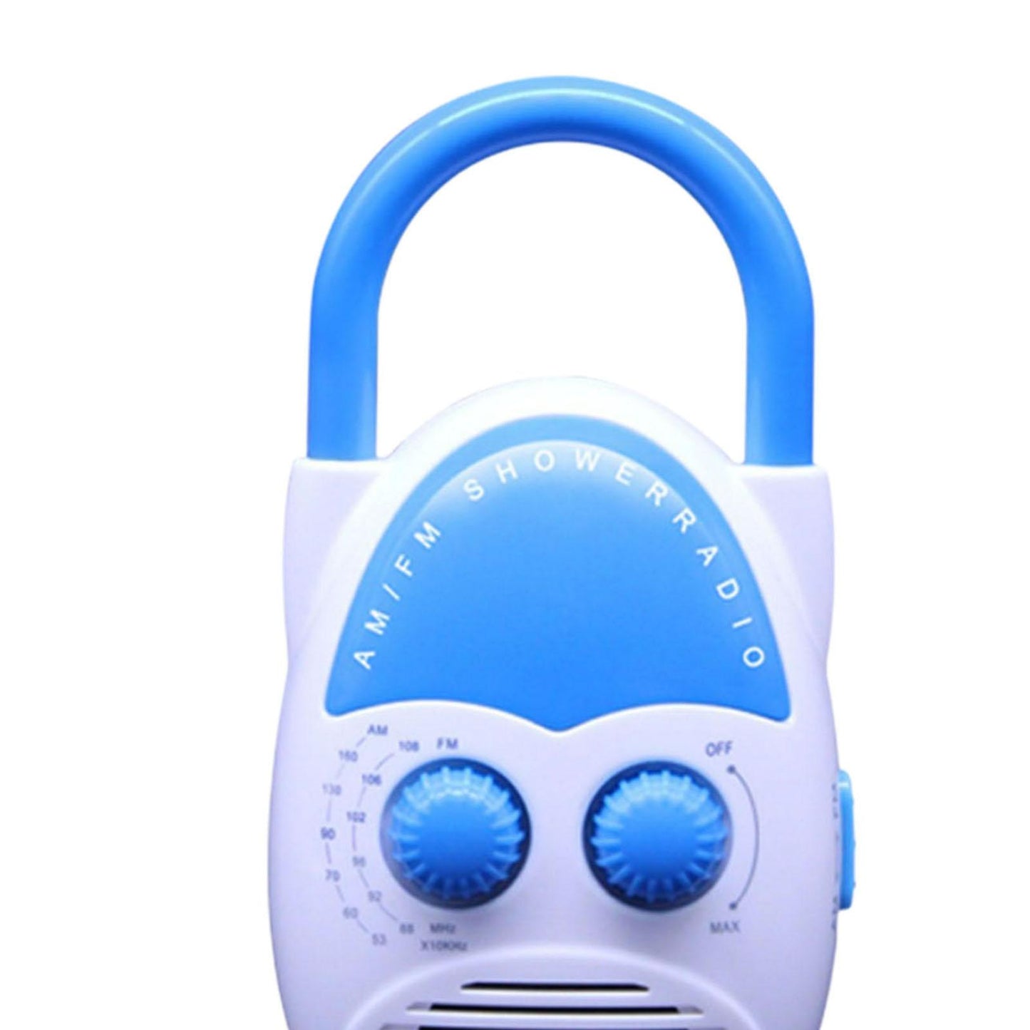 Shower AM FM Button Speaker Top Handle IPX4 Water Resistant Blue