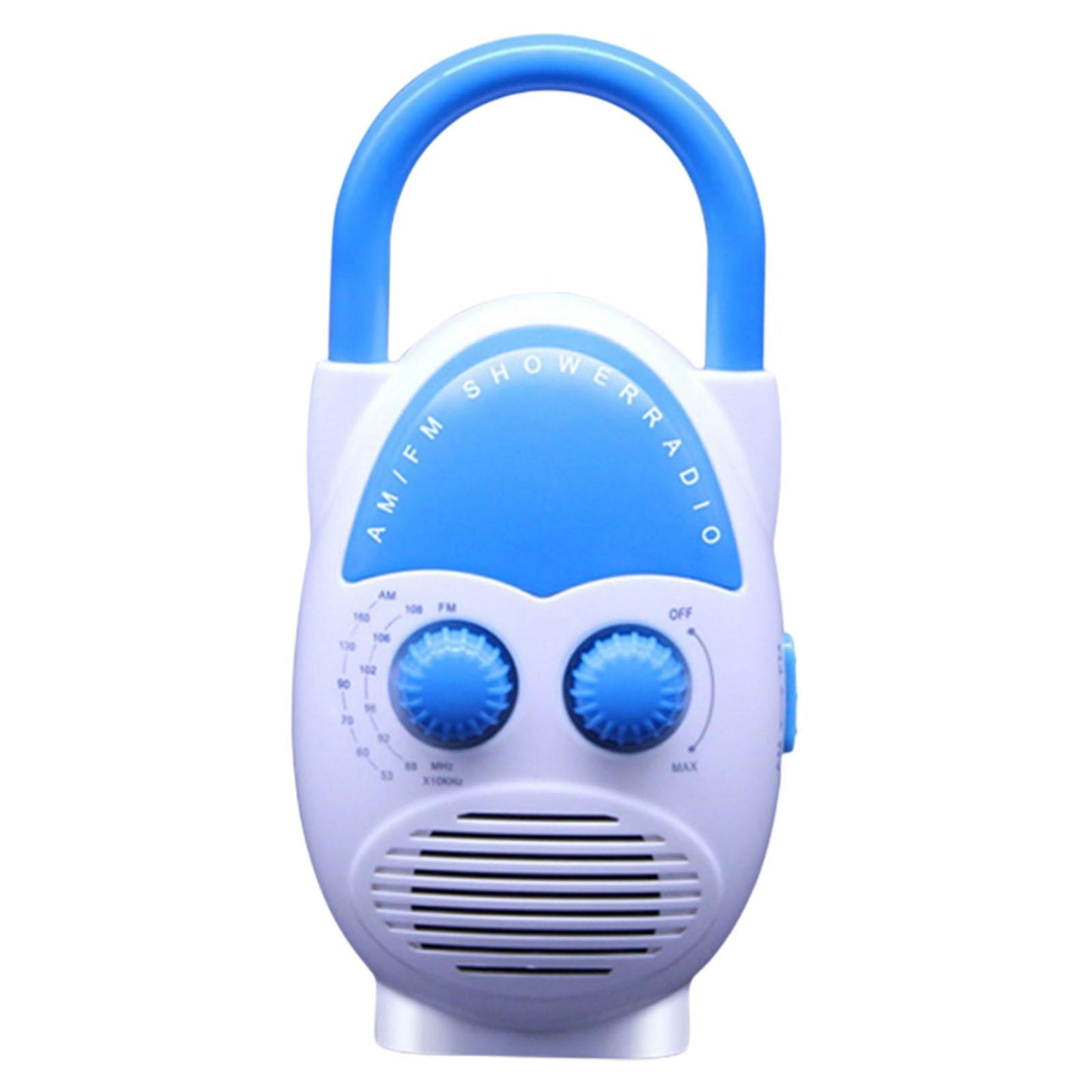 Shower AM FM Button Speaker Top Handle IPX4 Water Resistant Blue