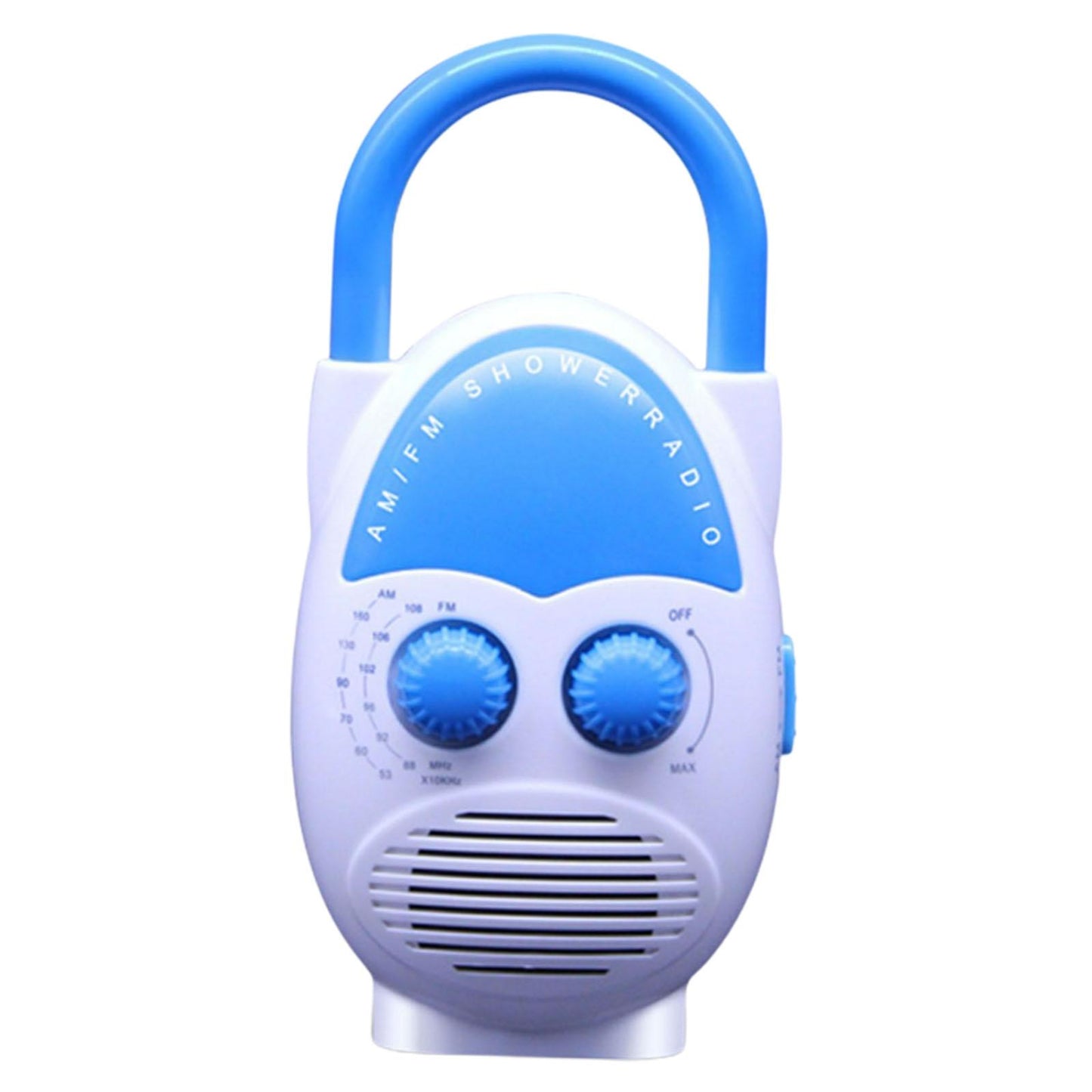 Shower AM FM Button Speaker Top Handle IPX4 Water Resistant Blue