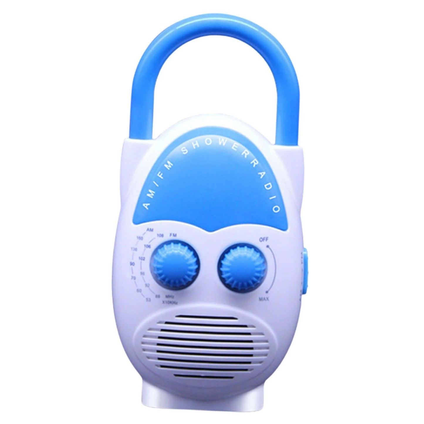 Shower AM FM Button Speaker Top Handle IPX4 Water Resistant Blue