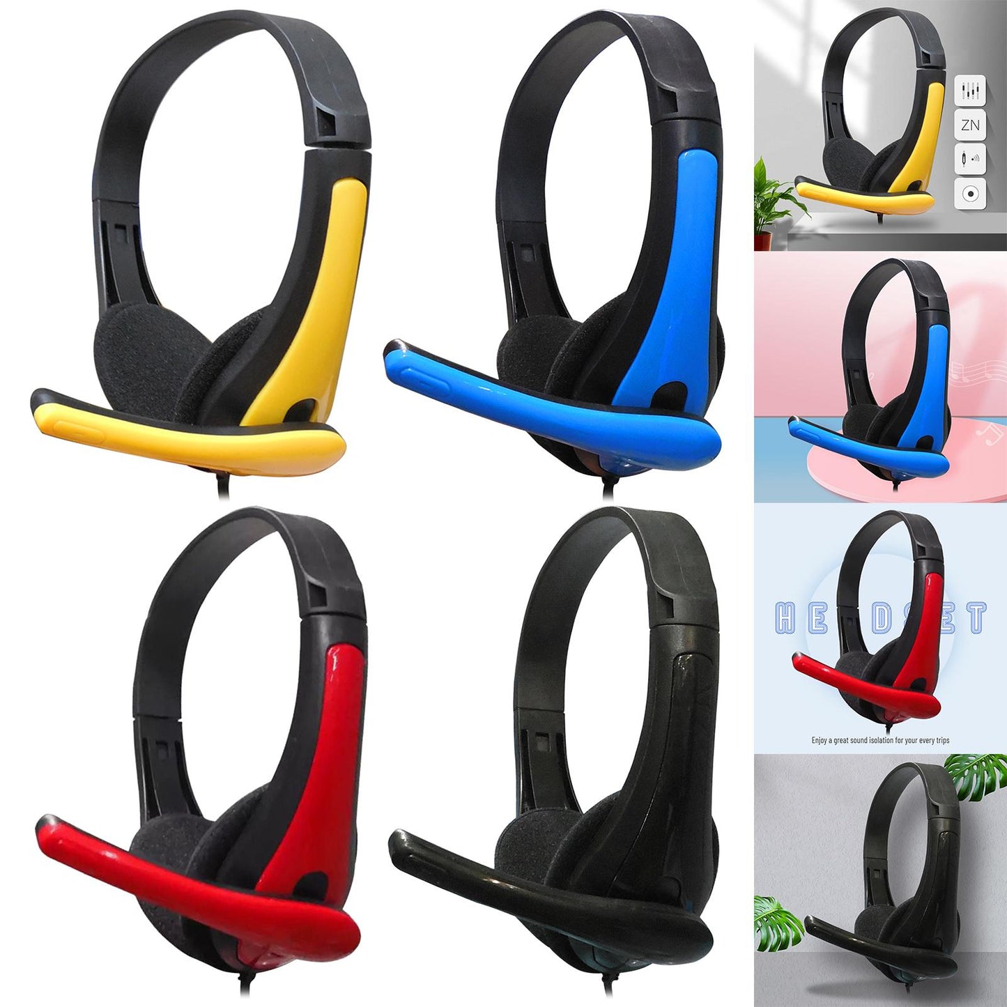 Wired Headphones 3.5mm Audio Cable Corded Lightweight Stereo for Laptop Kids Yellow