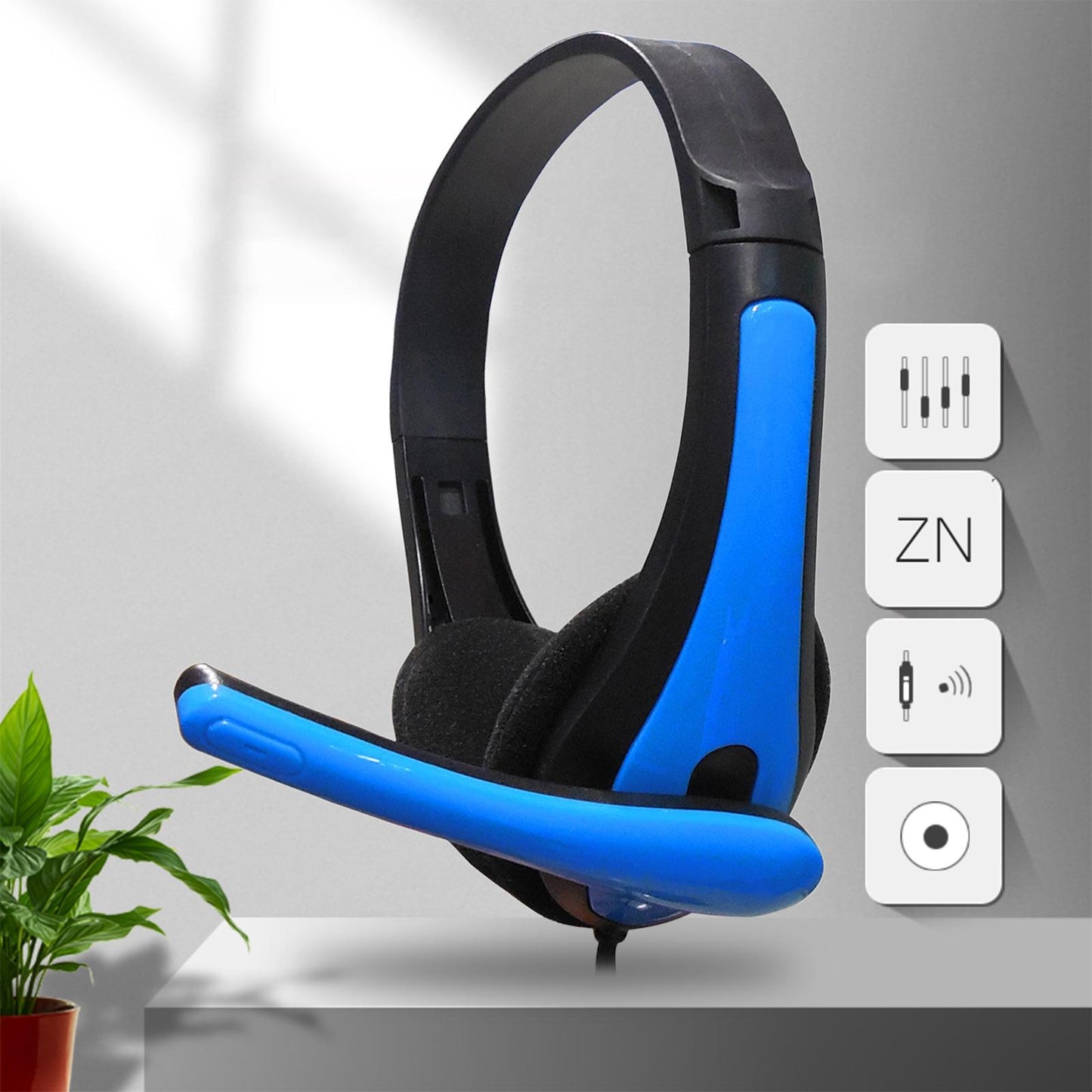 Wired Headphones 3.5mm Audio Cable Corded Lightweight Stereo for Laptop Kids Blue