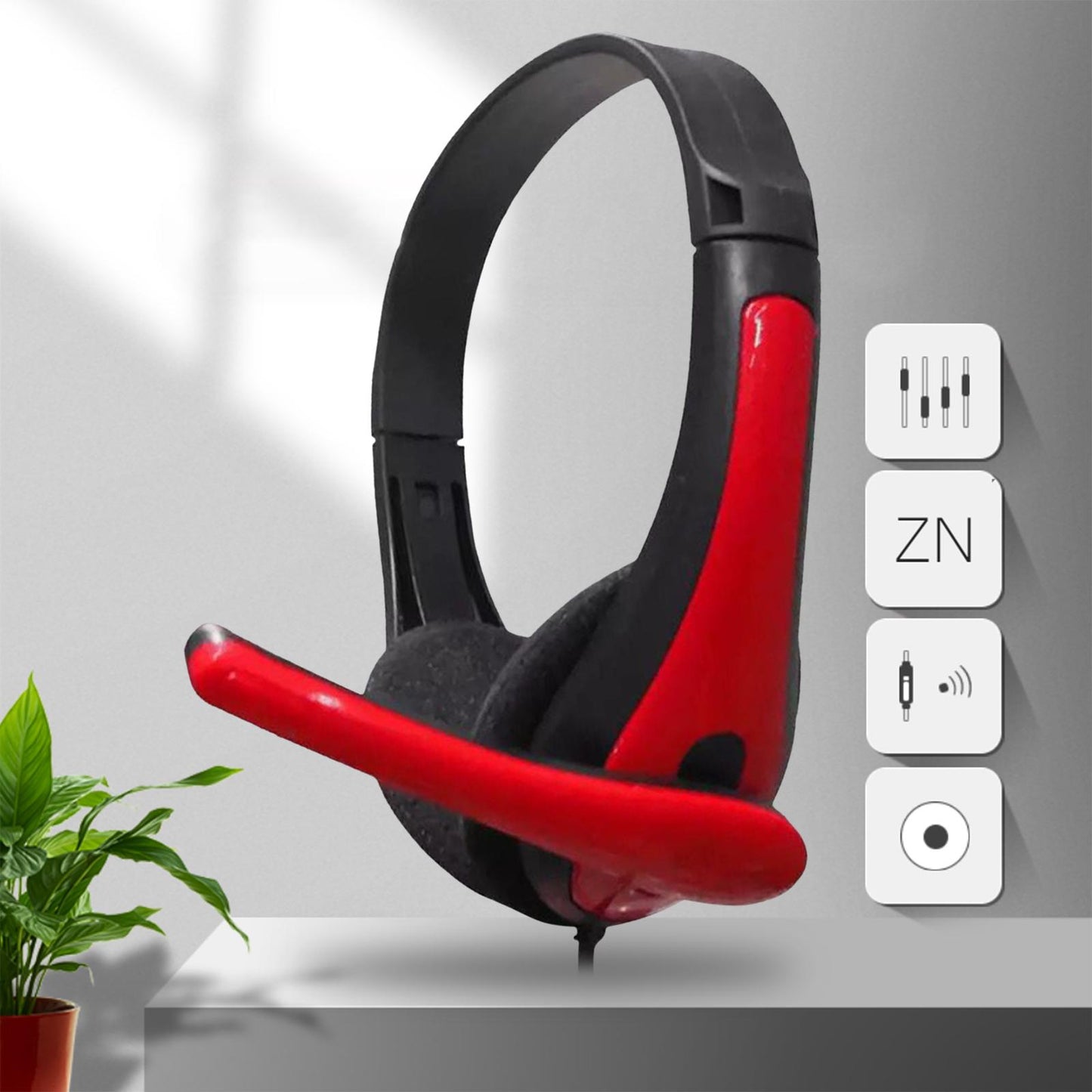 Wired Headphones 3.5mm Audio Cable Corded Lightweight Stereo for Laptop Kids Red