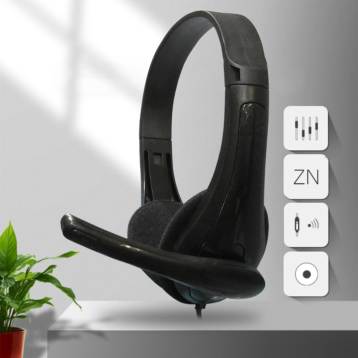 Wired Headphones 3.5mm Audio Cable Corded Lightweight Stereo for Laptop Kids Black