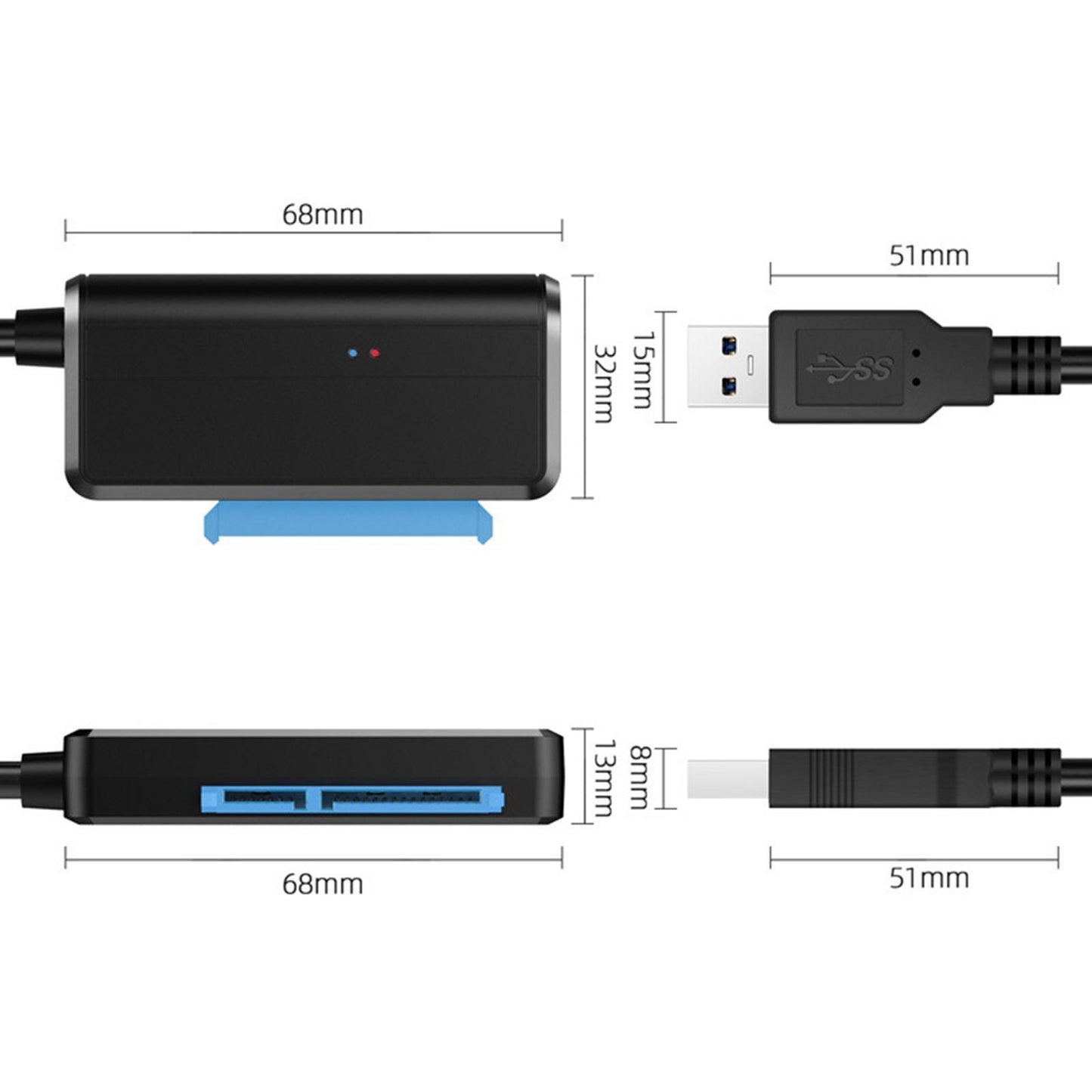 USB to SATA Adapter Cable External SSD/HDD Drives with Power Adapter EU