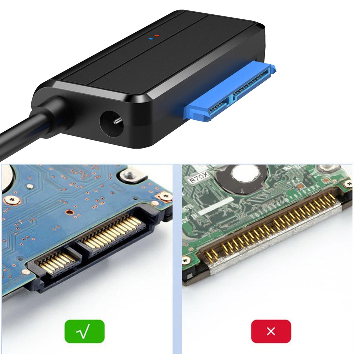 USB to SATA Adapter Cable External SSD/HDD Drives with Power Adapter US