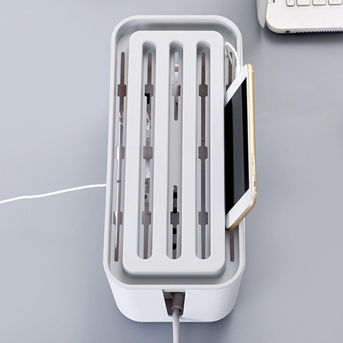 Cable Management Box Protect Wire Hiding for Charger Computer Home White