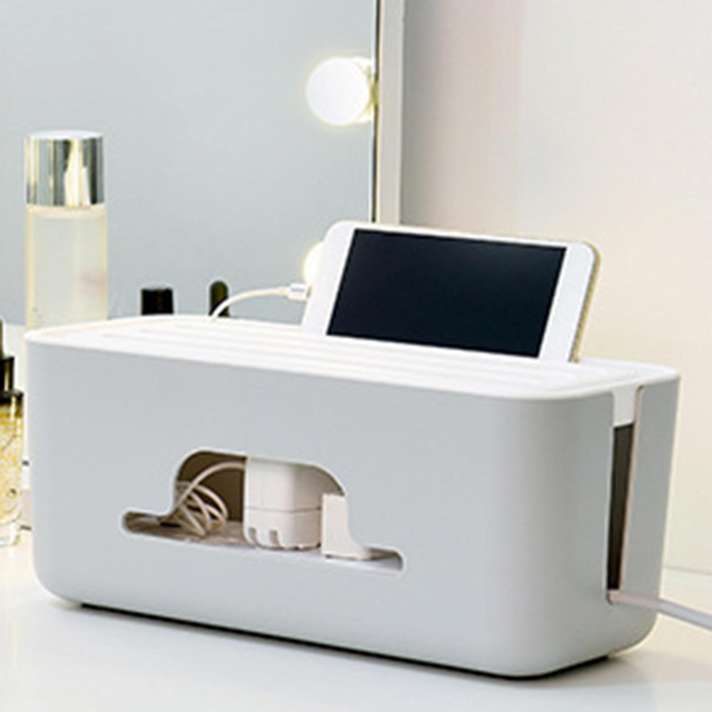 Cable Management Box Protect Wire Hiding for Charger Computer Home Gray