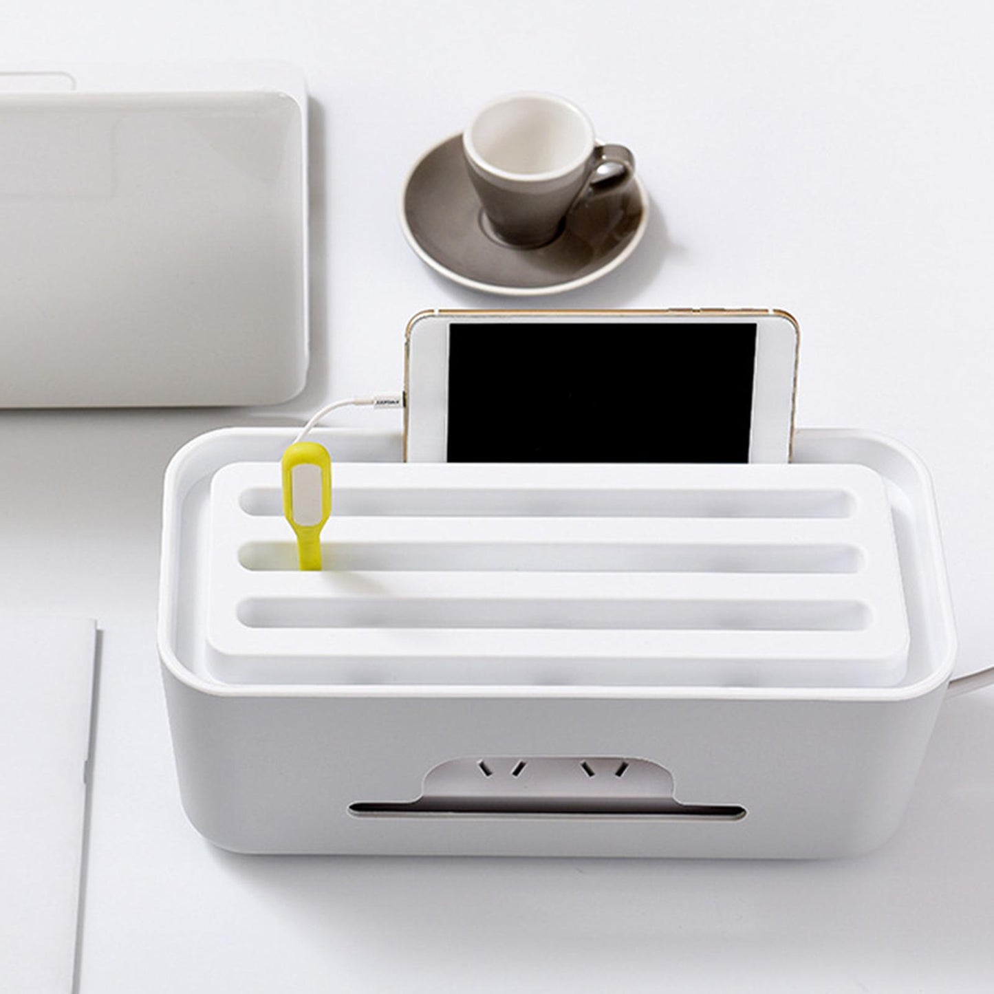 Cable Management Box Protect Wire Hiding for Charger Computer Home Gray