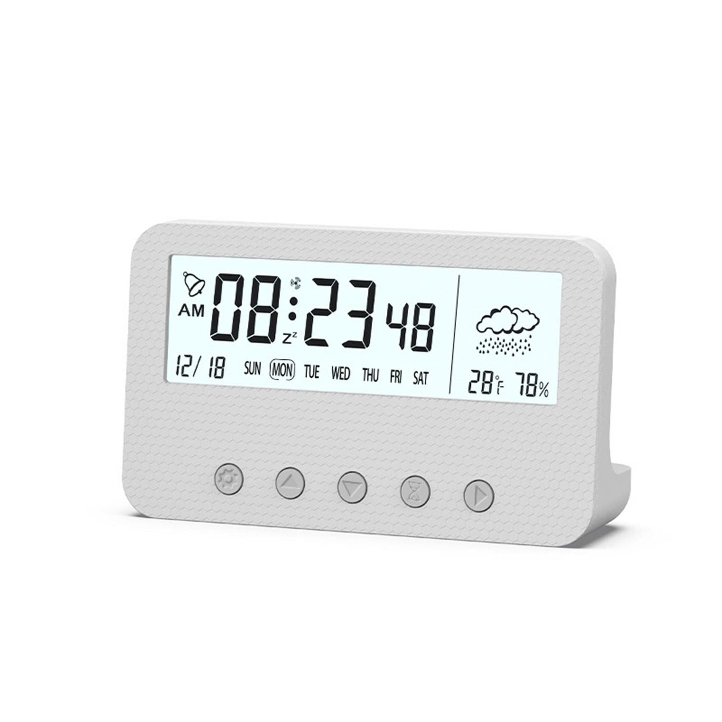 Alarm Clock Thermometer Hygrometer Snooze Humidity for Bedroom Outdoor White