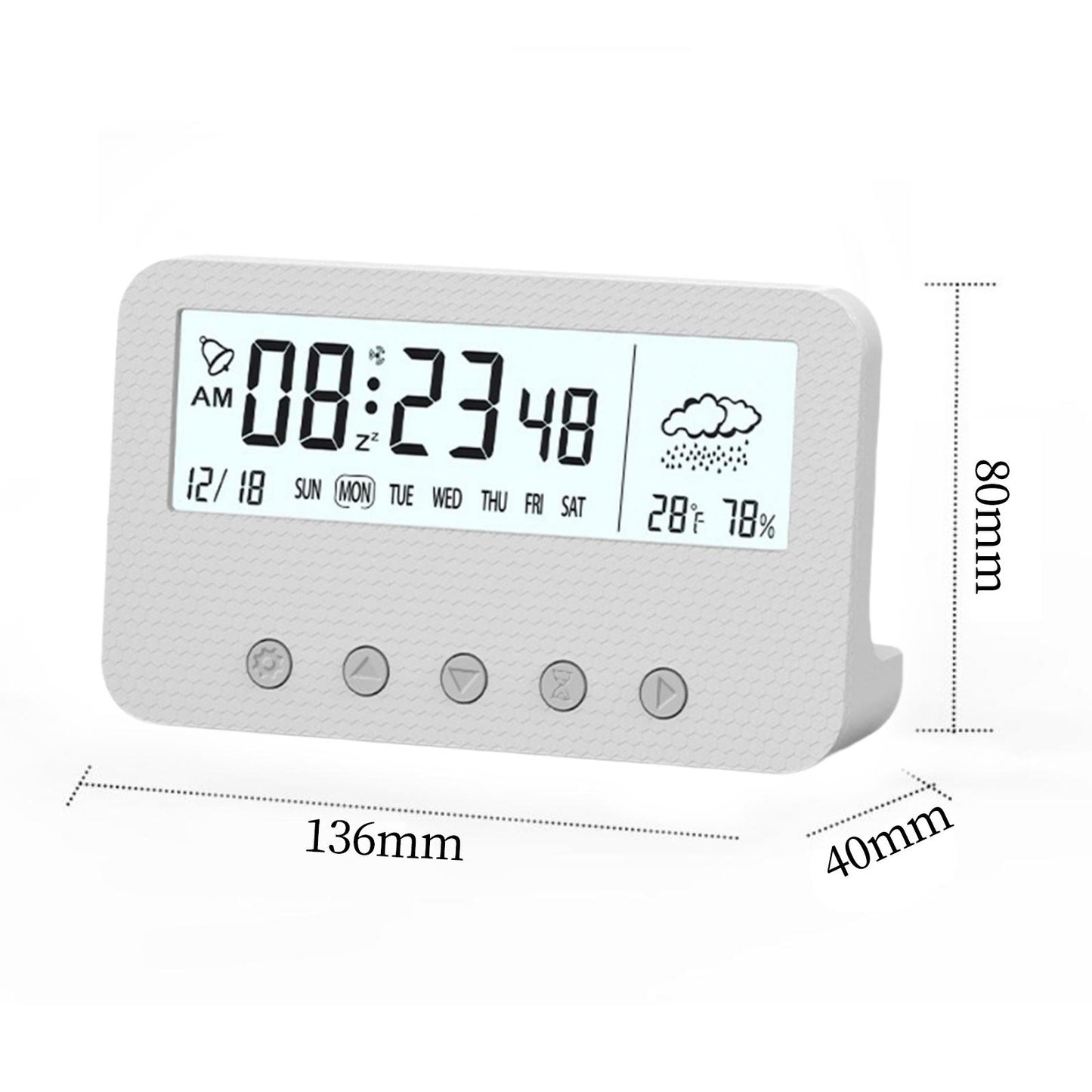 Alarm Clock Thermometer Hygrometer Snooze Humidity for Bedroom Outdoor White