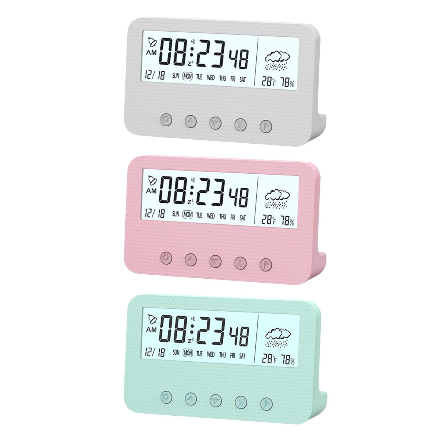 Alarm Clock Thermometer Hygrometer Snooze Humidity for Bedroom Outdoor White