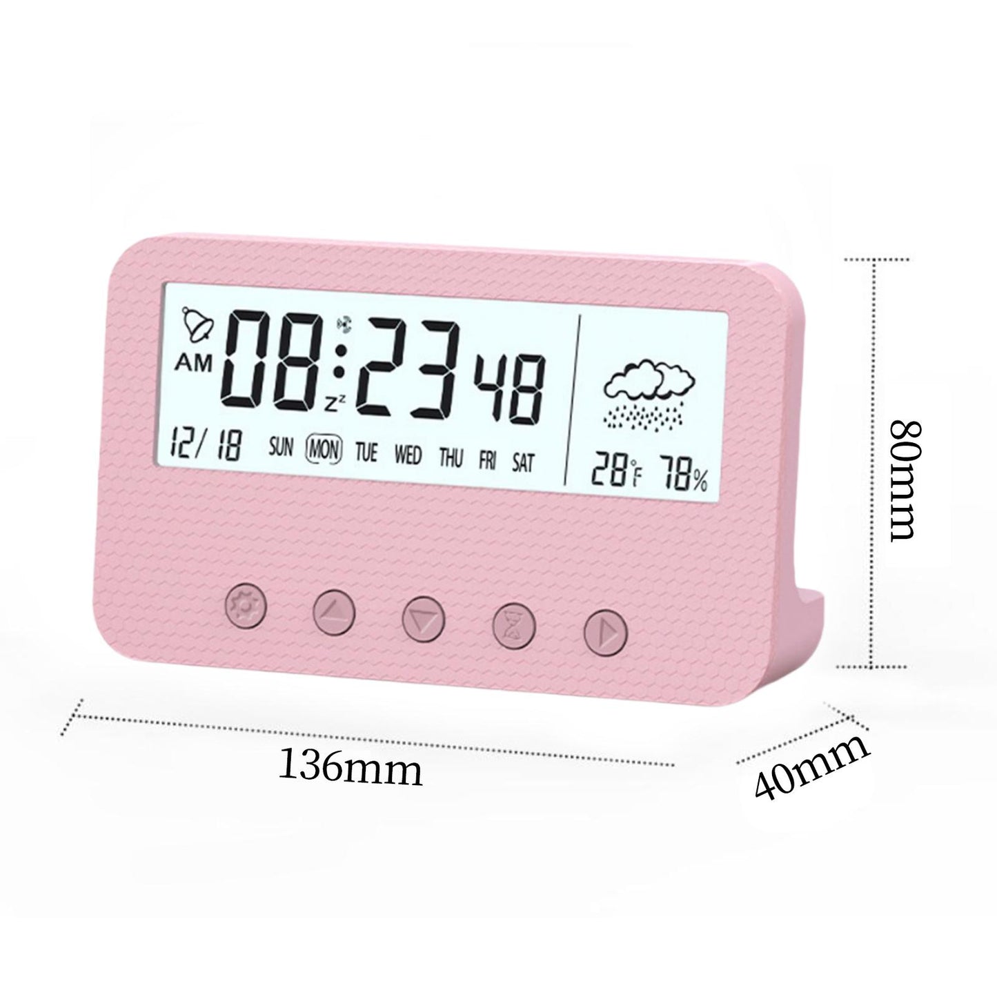 Alarm Clock Thermometer Hygrometer Snooze Humidity for Bedroom Outdoor Pink