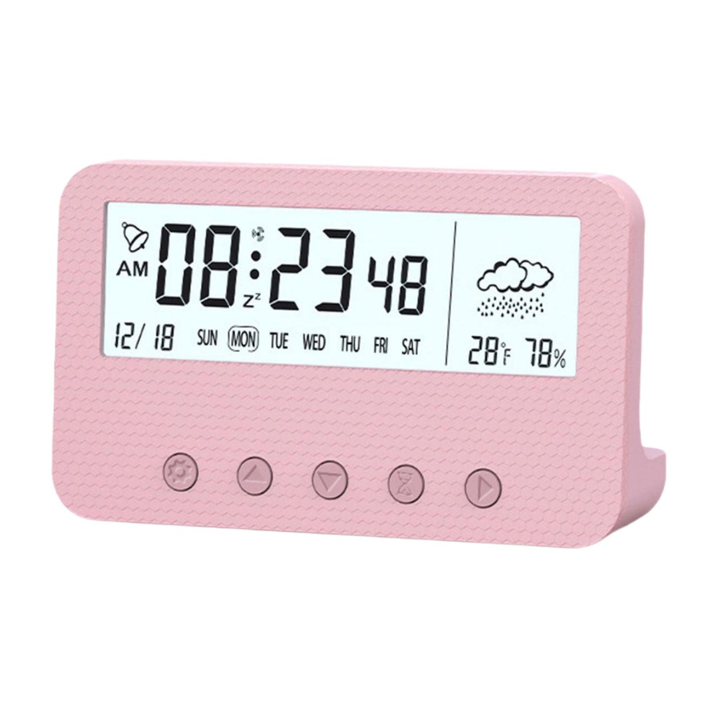 Alarm Clock Thermometer Hygrometer Snooze Humidity for Bedroom Outdoor Pink