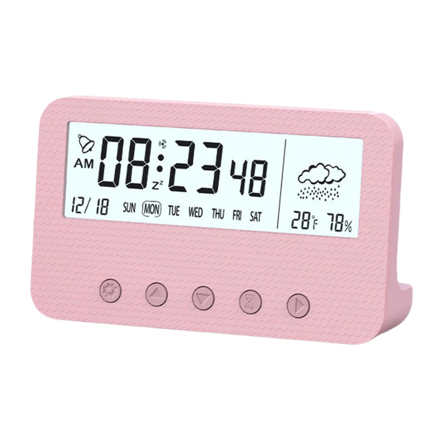 Alarm Clock Thermometer Hygrometer Snooze Humidity for Bedroom Outdoor Pink