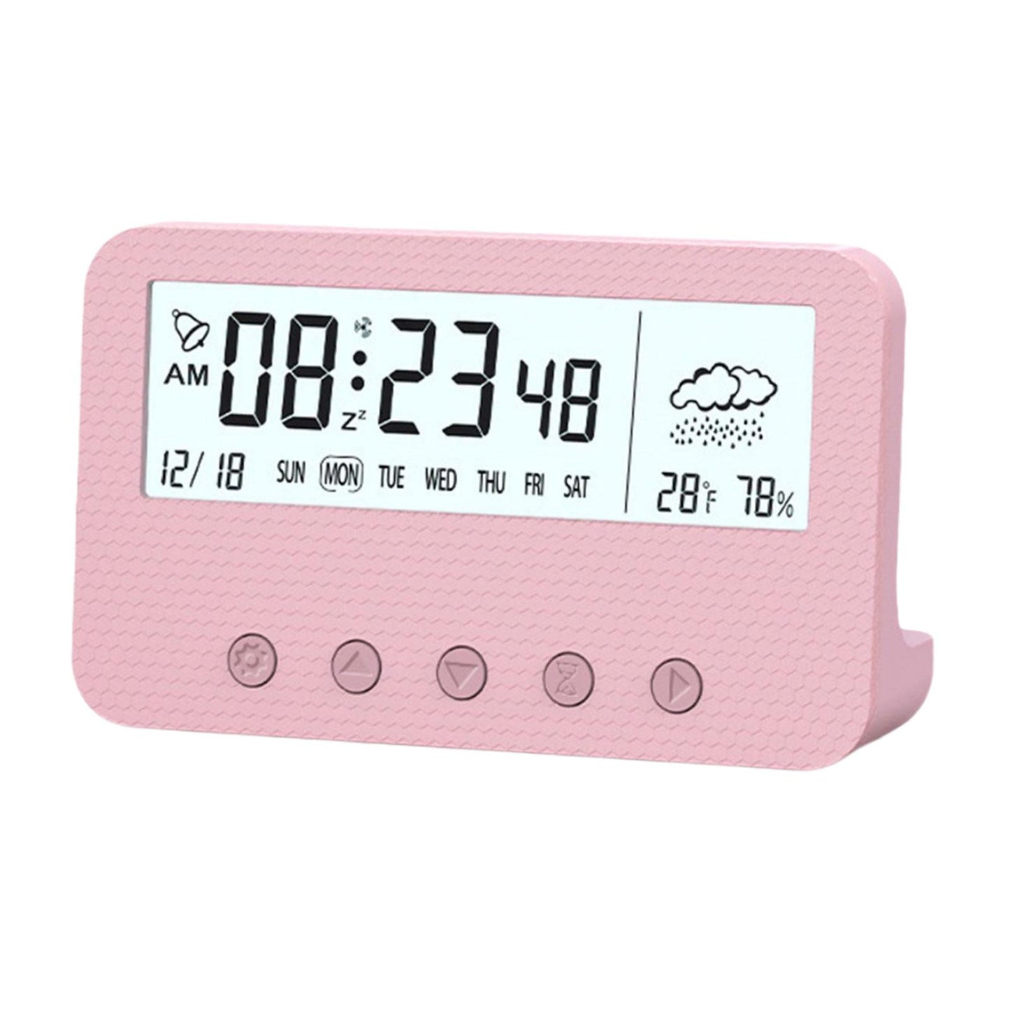 Alarm Clock Thermometer Hygrometer Snooze Humidity for Bedroom Outdoor Pink