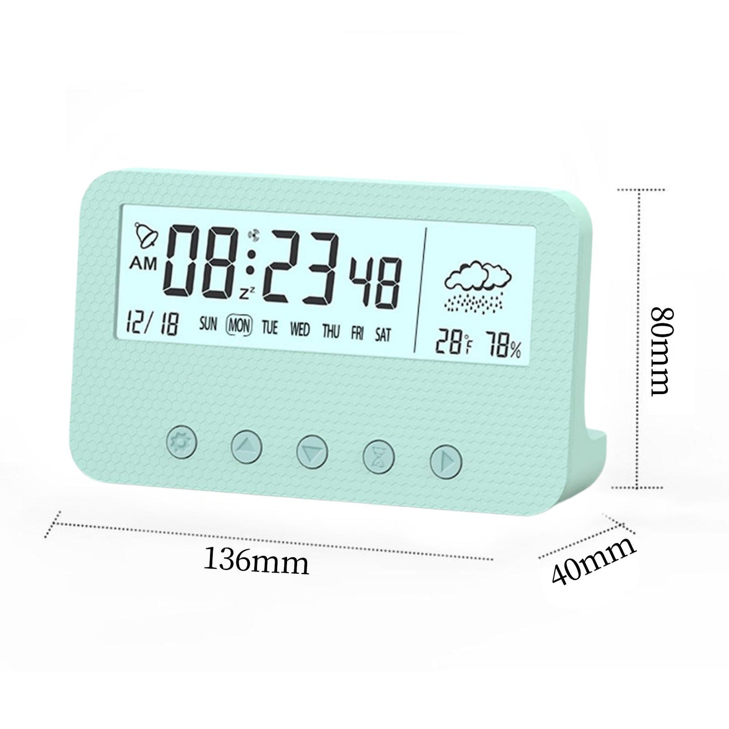 Alarm Clock Thermometer Hygrometer Snooze Humidity for Bedroom Outdoor Green
